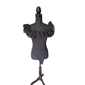 Goodnight Macaroon Black Ruffle Off-Shoulder Bodysuit